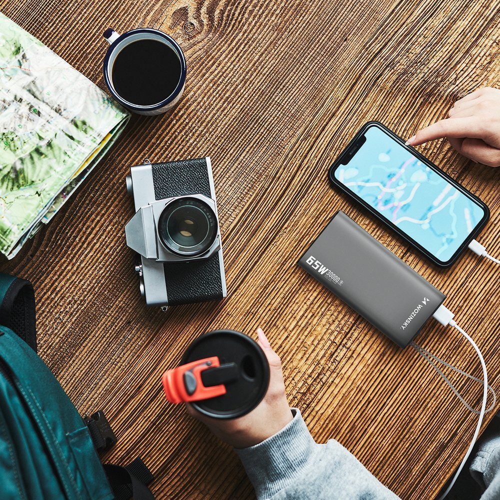 Išorinė baterija Powerbank Wozinsky K65+ 65W 30000mAh 2x USB-C / 1x USB-A – pilka 10
