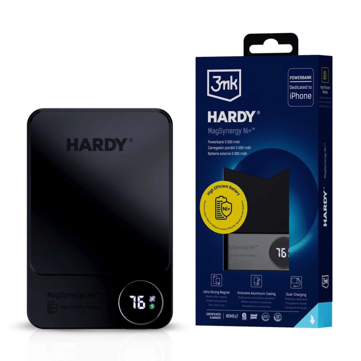 Išorinė baterija Powerbank 3mk HARDY MagSynergy Ni+ 5000mAh 22.5W USB 1C1L – juoda Išorinė baterija Powerbank 3mk HARDY MagSynergy Ni+ 5000mAh 22.5W USB 1C1L – juoda