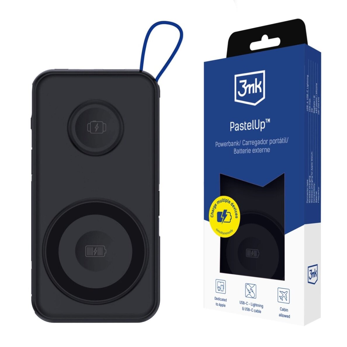 Išorinė baterija Powerbank 3mk PastelUp 10000mAh 22.5W USB 1A1C – juoda