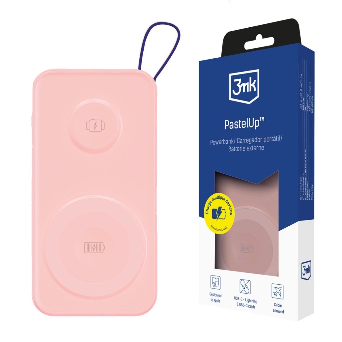 Išorinė baterija Powerbank 3mk PastelUp 10000mAh 22.5W USB 1A1C – rožinė