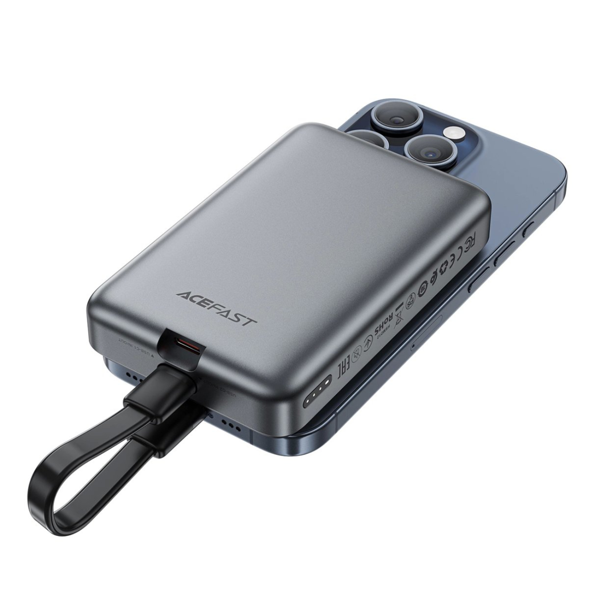 Acefast M10 Powerbank magnetinis 2x USB-C PD 30W su 15W belaidžiu įkrovimu ir USB-C kabeliu – juodas 3