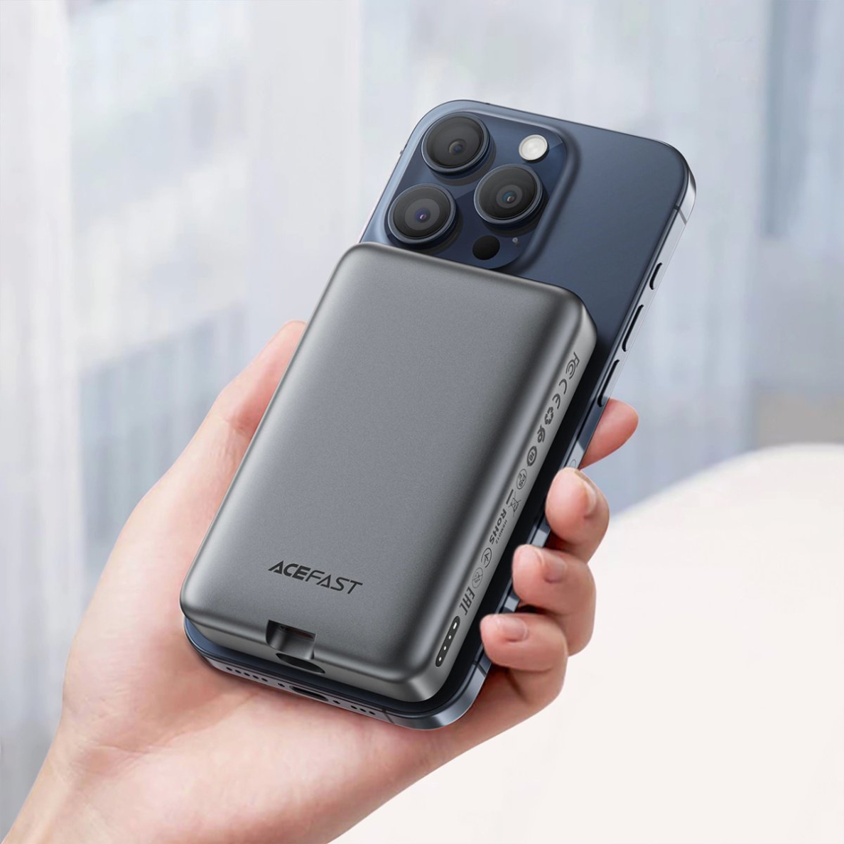 Acefast M10 Powerbank magnetinis 2x USB-C PD 30W su 15W belaidžiu įkrovimu ir USB-C kabeliu – juodas 6