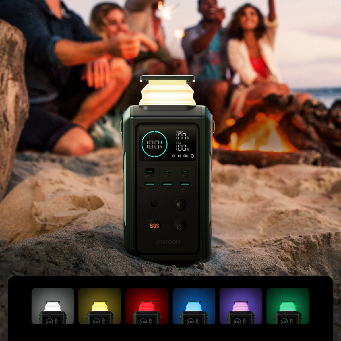 Joyroom JR-PBF10 Powerbank 75000mAh 100W 3x USB-C 3x USB-A su rankena ir žibintuvėliu – žalias 12