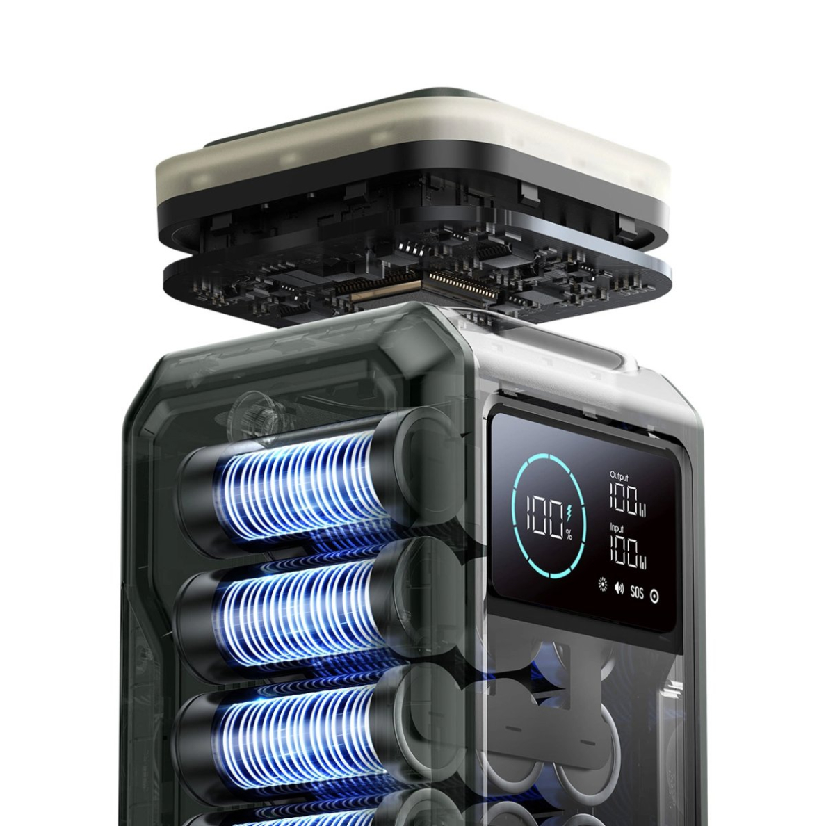 Joyroom JR-PBF10 Powerbank 75000mAh 100W 3x USB-C 3x USB-A su rankena ir žibintuvėliu – žalias 2 Joyroom JR-PBF10 Powerbank 75000mAh 100W 3x USB-C 3x USB-A su rankena ir žibintuvėliu – žalias 2