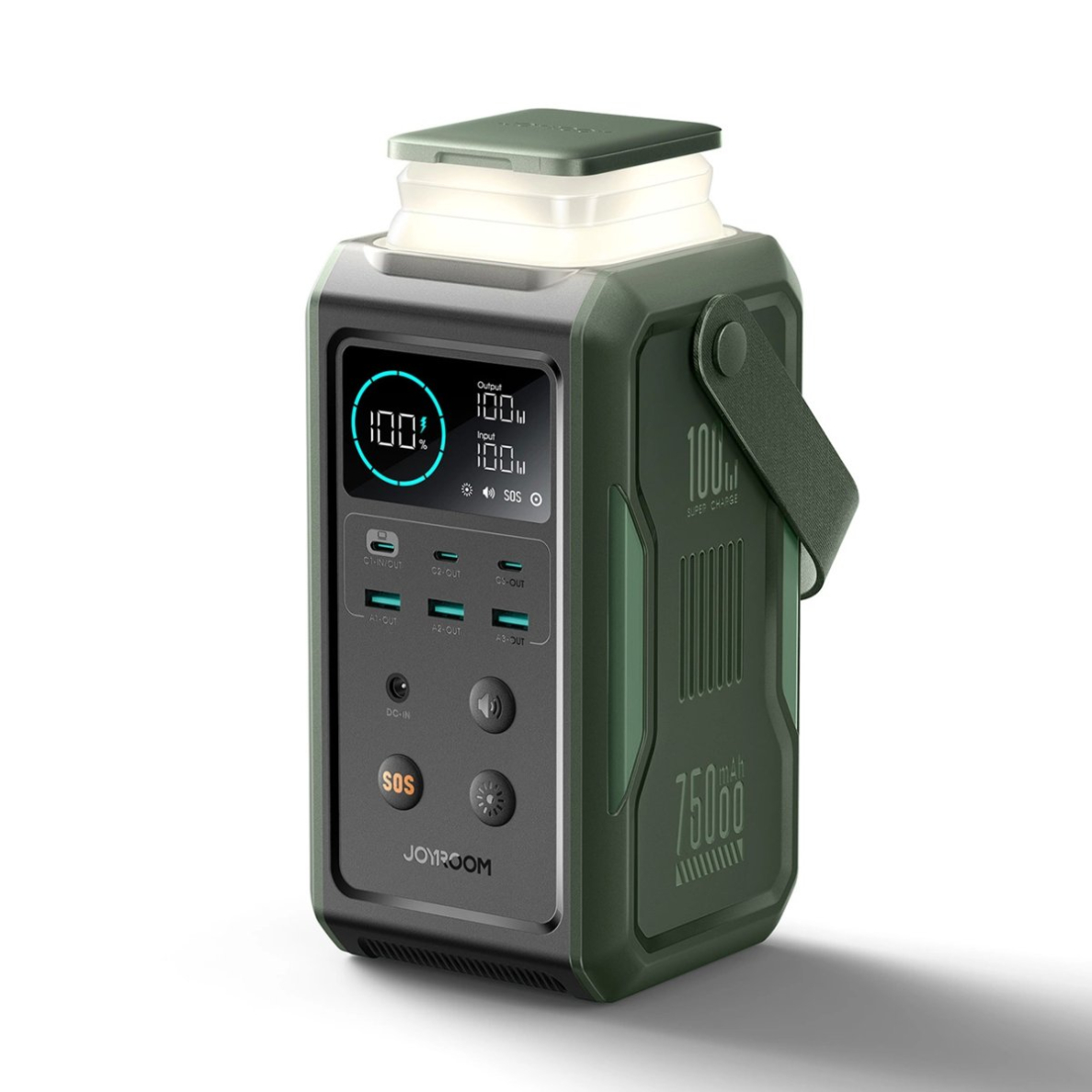 Joyroom JR-PBF10 Powerbank 75000mAh 100W 3x USB-C 3x USB-A su rankena ir žibintuvėliu – žalias 5 Joyroom JR-PBF10 Powerbank 75000mAh 100W 3x USB-C 3x USB-A su rankena ir žibintuvėliu – žalias 5