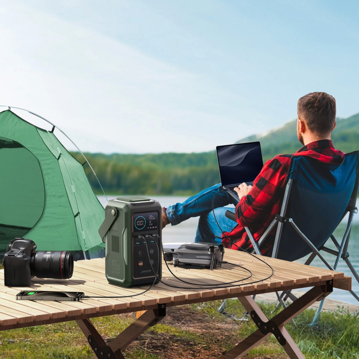 Joyroom JR-PBF10 Powerbank 75000mAh 100W 3x USB-C 3x USB-A su rankena ir žibintuvėliu – žalias 7