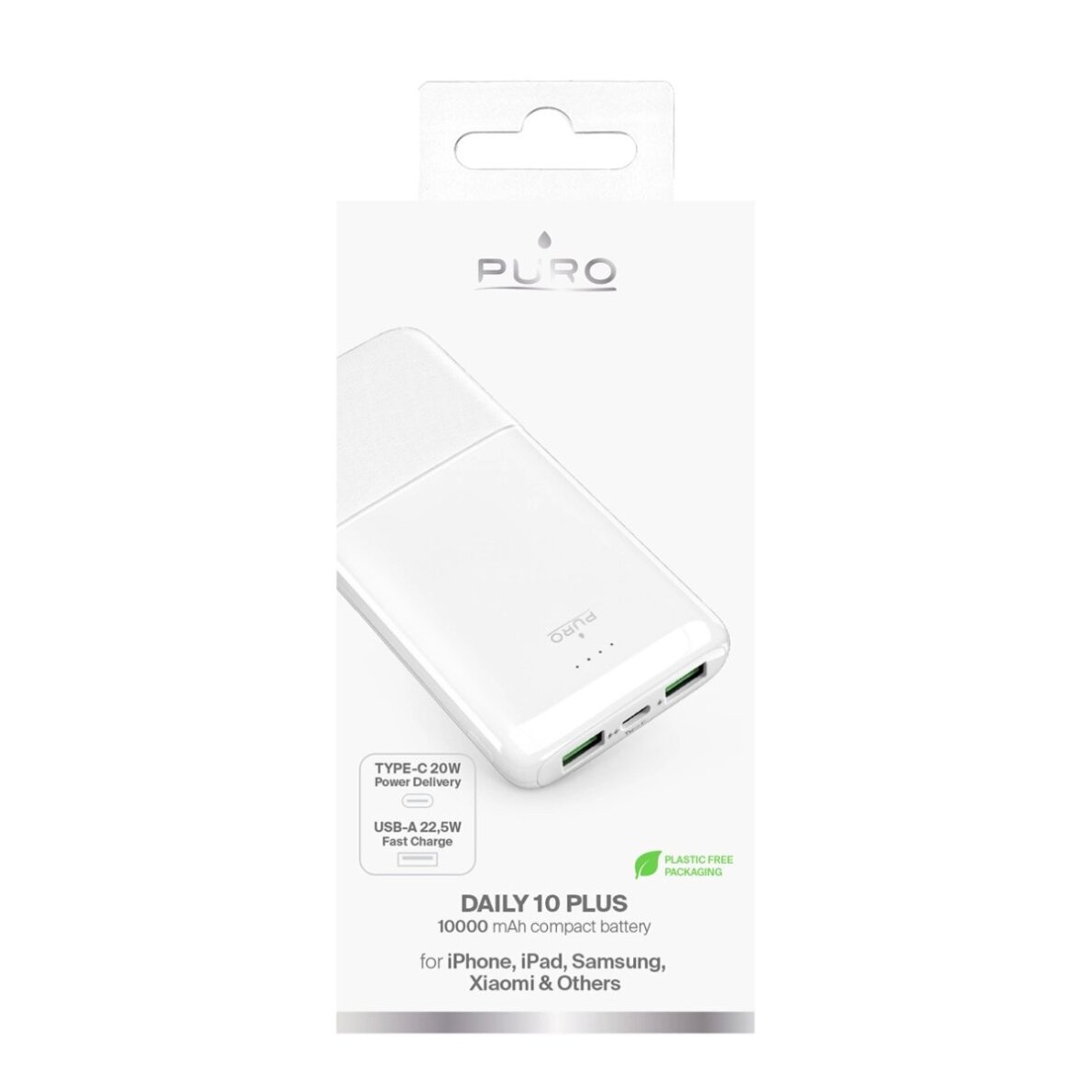 Išorinė baterija Powerbank Puro DAILY 10 PLUS 10000mAh 2x USB-A / 1x USB-C 22.5W – balta 2 Išorinė baterija Powerbank Puro DAILY 10 PLUS 10000mAh 2x USB-A / 1x USB-C 22.5W – balta 2