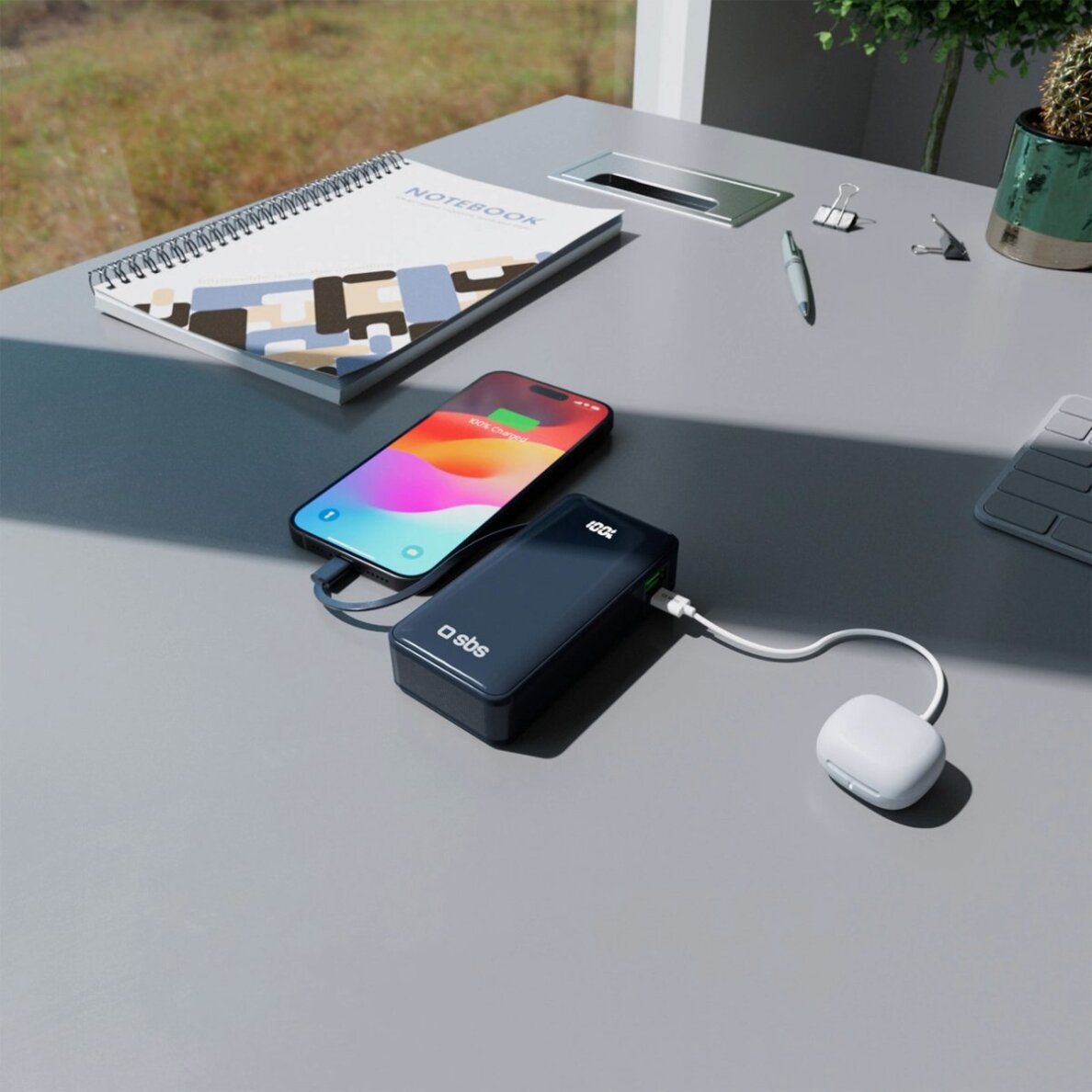 Išorinė baterija Powerbank SBS 10000mAh 20W su integruotu USB-C laidu ir skaitmeniniu ekranu – tamsiai pilka 10