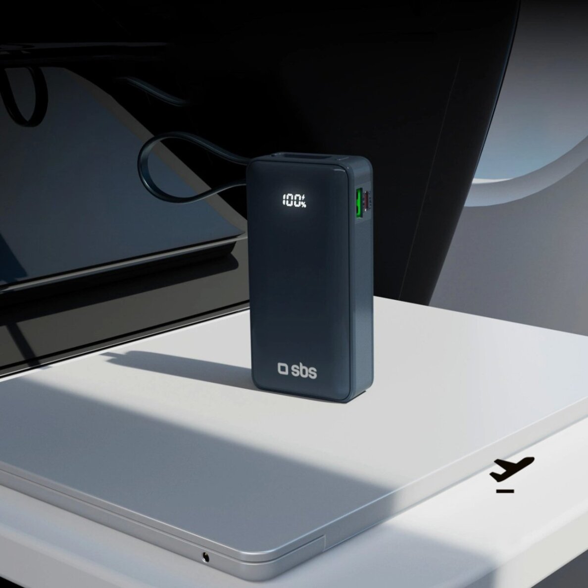 Išorinė baterija Powerbank SBS 10000mAh 20W su integruotu USB-C laidu ir skaitmeniniu ekranu – tamsiai pilka 11