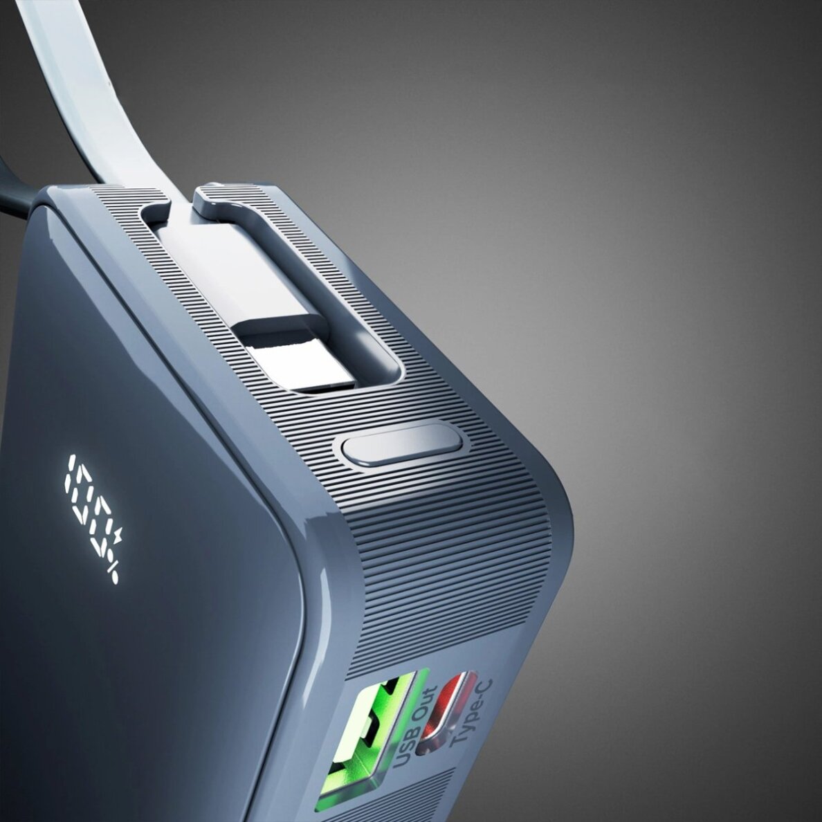 Išorinė baterija Powerbank SBS 10000mAh 20W su integruotu USB-C laidu ir skaitmeniniu ekranu – tamsiai pilka 7