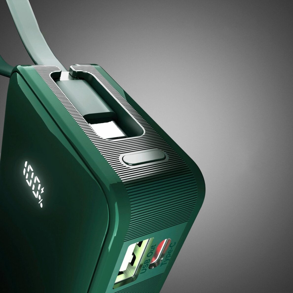 Išorinė baterija Powerbank SBS 10000mAh 20W su integruotu USB-C laidu ir skaitmeniniu ekranu – žalia 8