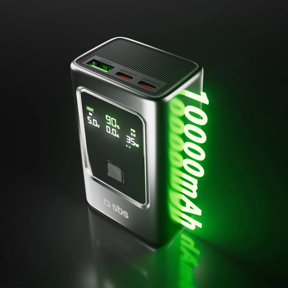 Išorinė baterija Powerbank SBS 10000mAh PD 35W su LCD ekranu – pilka 2