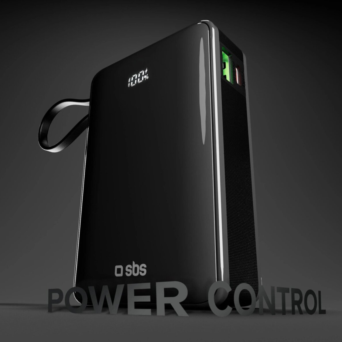 Išorinė baterija Powerbank SBS 20000mAh 20W su integruotu USB-C laidu ir skaitmeniniu ekranu – juoda 4