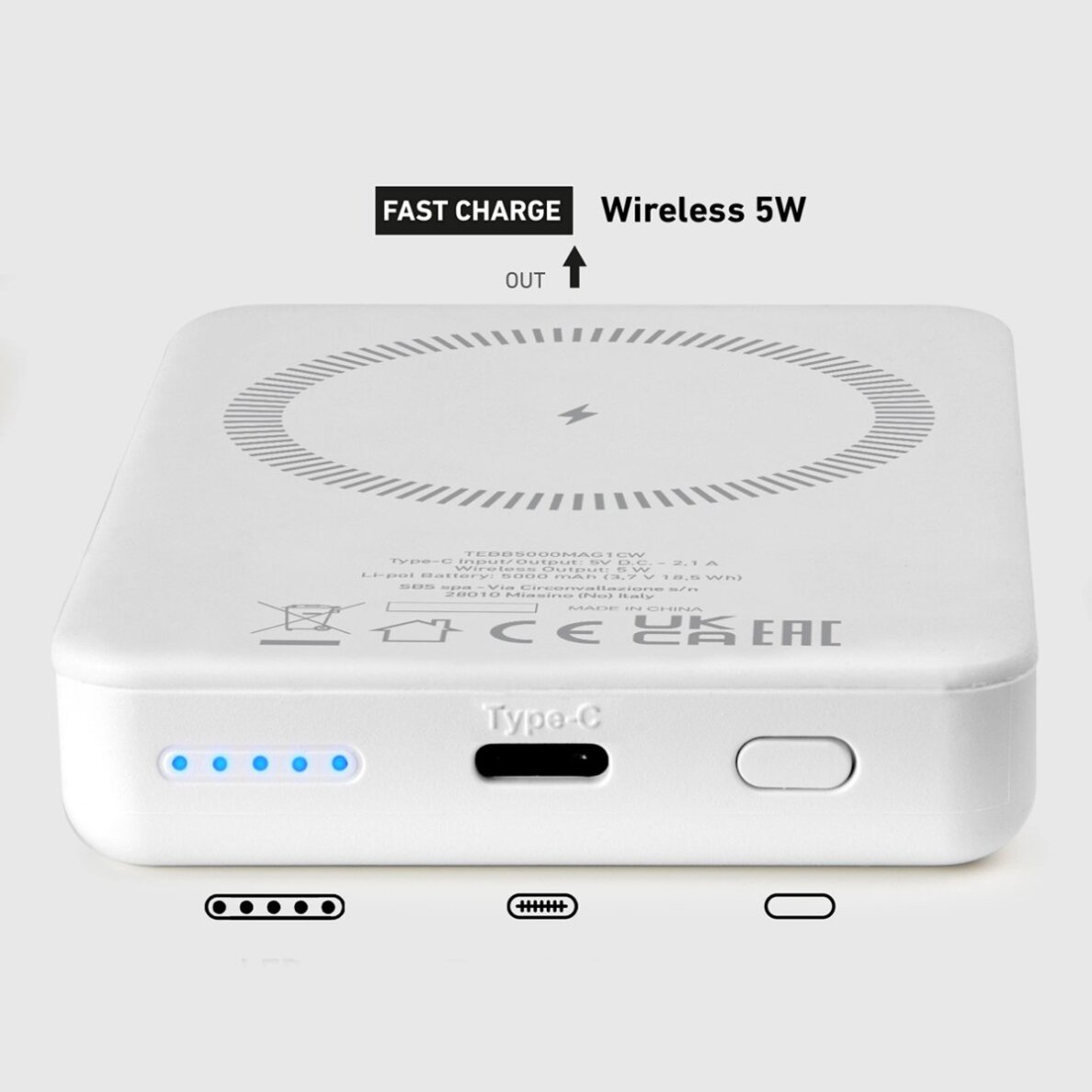 Išorinė baterija Powerbank SBS TEBB5000MAG1CW 5000mAh USB-C, suderinama su MagSafe – balta 8