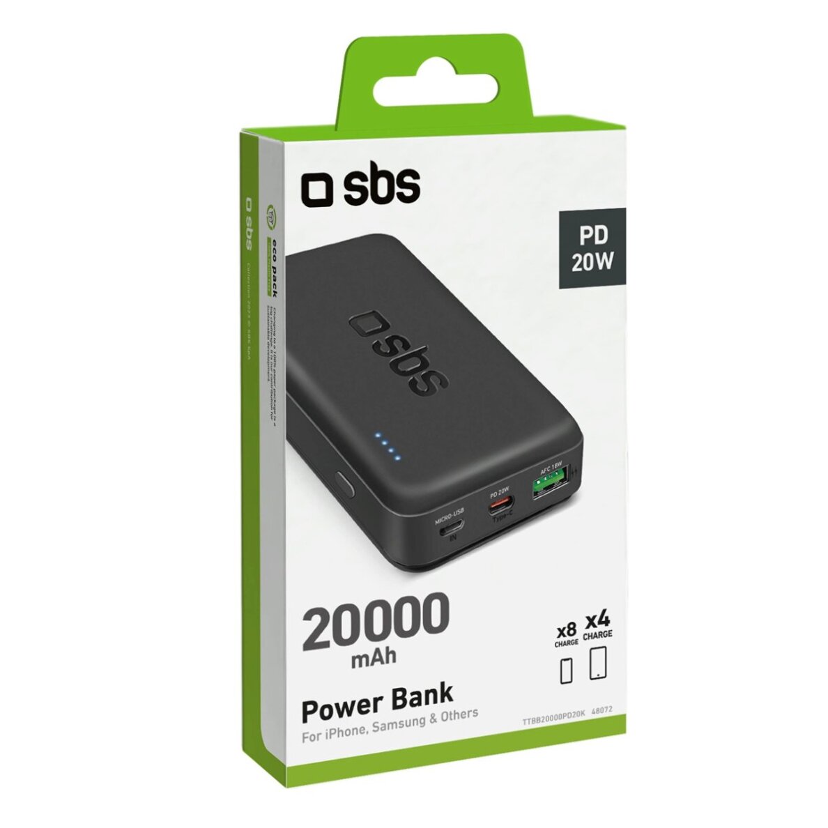 Išorinė baterija Powerbank SBS TTBB20000PD20K 20000mAh 20W PD USB-C / USB-A / Micro-USB – juoda 1 Išorinė baterija Powerbank SBS TTBB20000PD20K 20000mAh 20W PD USB-C / USB-A / Micro-USB – juoda 1