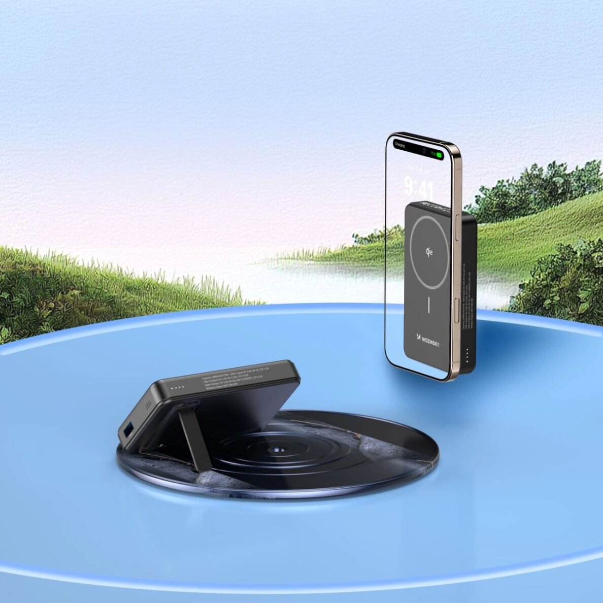 Išorinė baterija Powerbank Wozinsky WLWP-10KA0Y3S 22.5W PD Qi2 10000mAh su stovu, 1x USB-A / 1x USB-C – juoda 13