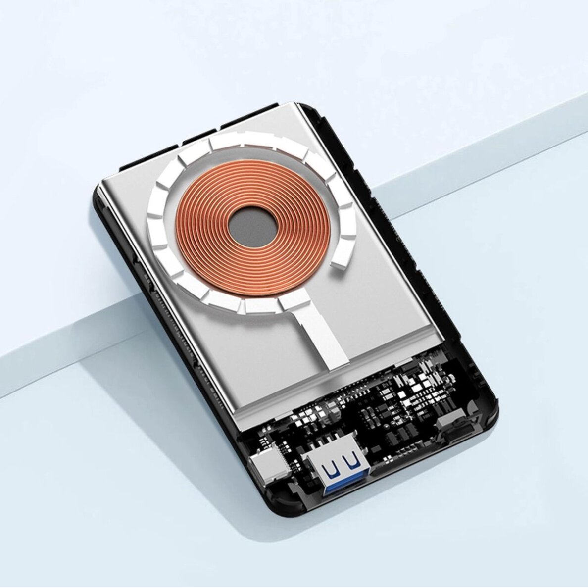 Išorinė baterija Powerbank Wozinsky WLWP-10KA0Y3S 22.5W PD Qi2 10000mAh su stovu, 1x USB-A / 1x USB-C – juoda 22