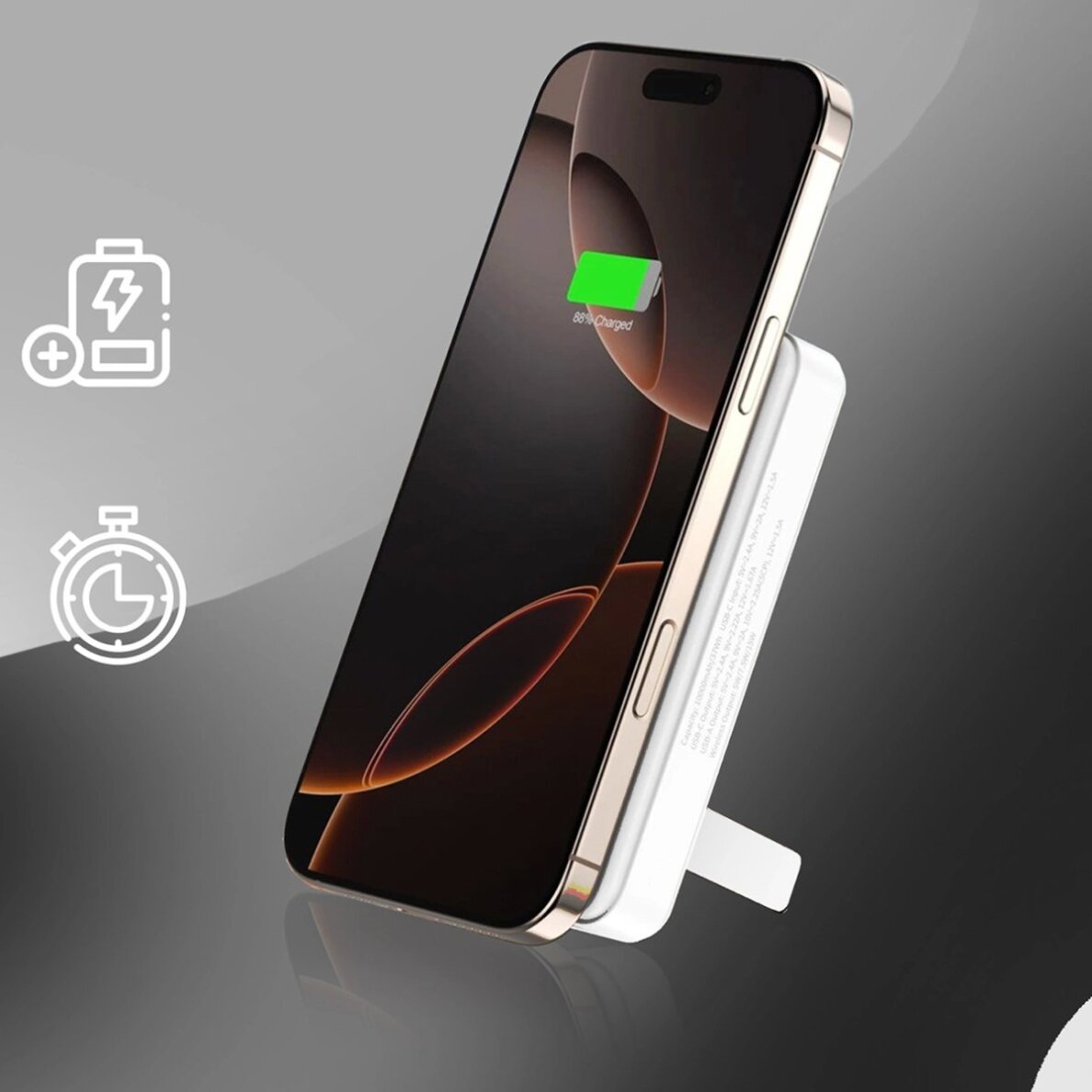 Išorinė baterija Powerbank Wozinsky WLWP-10KA0Y3WS 22.5W PD Qi2 10000mAh su stovu, 1x USB-A / 1x USB-C – balta 26