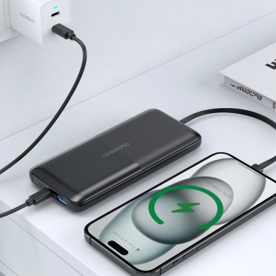 Choetech B654 Powerbank 10000mAh 22.5W USB-A / USB-C / micro USB su integruotu USB-C / Lightning kabeliu – juodas 4