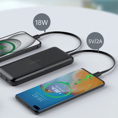 Choetech B654 Powerbank 10000mAh 22.5W USB-A / USB-C / micro USB su integruotu USB-C / Lightning kabeliu – juodas 5