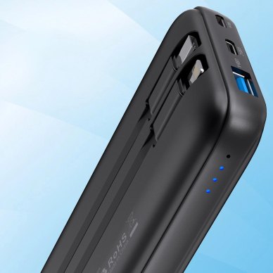 Choetech B654 Powerbank 10000mAh 22.5W USB-A / USB-C / micro USB su integruotu USB-C / Lightning kabeliu – juodas 9