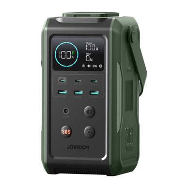 Joyroom JR-PBF10 Powerbank 75000mAh 100W 3x USB-C 3x USB-A su rankena ir žibintuvėliu – žalias
