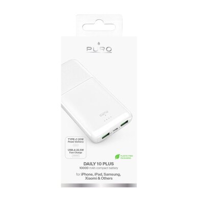 Išorinė baterija Powerbank Puro DAILY 10 PLUS 10000mAh 2x USB-A / 1x USB-C 22.5W – balta 2 Išorinė baterija Powerbank Puro DAILY 10 PLUS 10000mAh 2x USB-A / 1x USB-C 22.5W – balta 2