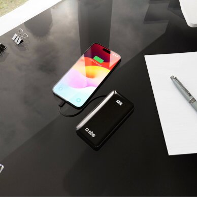 Išorinė baterija Powerbank SBS 10000mAh 20W su integruotu USB-C laidu ir skaitmeniniu ekranu – juoda 10