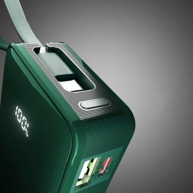 Išorinė baterija Powerbank SBS 10000mAh 20W su integruotu USB-C laidu ir skaitmeniniu ekranu – žalia 8