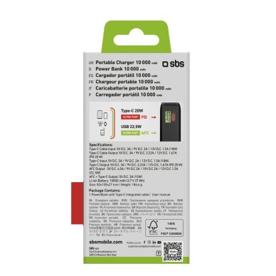 Išorinė baterija Powerbank SBS 20000mAh 20W su integruotu USB-C laidu ir skaitmeniniu ekranu – juoda 2