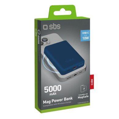 Išorinė baterija Powerbank SBS TEBB5000MAG1CB 5000mAh suderinama su MagSafe – mėlyna 1