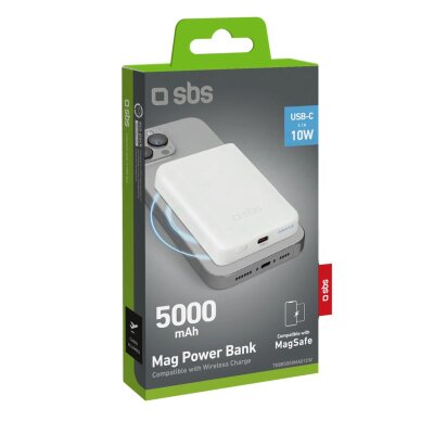 Išorinė baterija Powerbank SBS TEBB5000MAG1CW 5000mAh USB-C, suderinama su MagSafe – balta 1