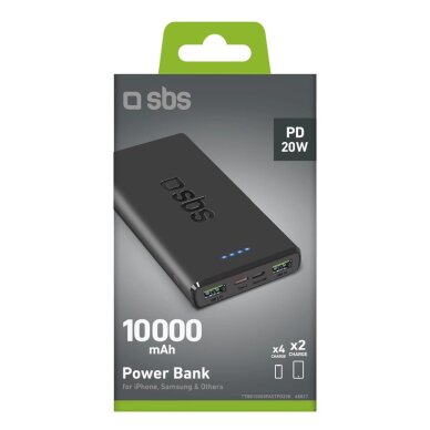 Išorinė baterija Powerbank SBS TTBB10000FASTPD20K 10000mAh 20W su Power Delivery – juoda 1