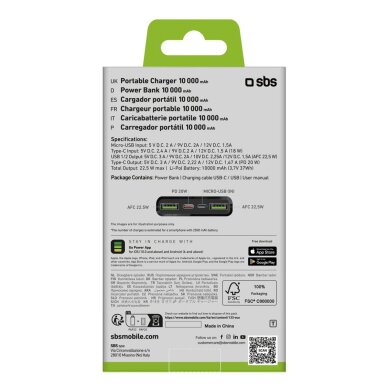 Išorinė baterija Powerbank SBS TTBB10000FASTPD20K 10000mAh 20W su Power Delivery – juoda 2 Išorinė baterija Powerbank SBS TTBB10000FASTPD20K 10000mAh 20W su Power Delivery – juoda 2