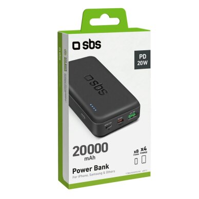 Išorinė baterija Powerbank SBS TTBB20000PD20K 20000mAh 20W PD USB-C / USB-A / Micro-USB – juoda 1