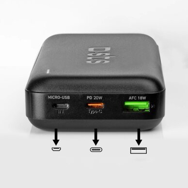 Išorinė baterija Powerbank SBS TTBB20000PD20K 20000mAh 20W PD USB-C / USB-A / Micro-USB – juoda 2 Išorinė baterija Powerbank SBS TTBB20000PD20K 20000mAh 20W PD USB-C / USB-A / Micro-USB – juoda 2