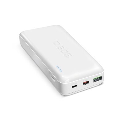 Išorinė baterija Powerbank SBS TTBB20000PD20W 20000mAh 20W Power Delivery su MicroUSB, USB-C, USB-A – balta