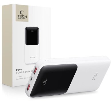 Išorinė baterija Powerbank Tech-Protect PB01 10000mAh 22.5W – balta Išorinė baterija Powerbank Tech-Protect PB01 10000mAh 22.5W – balta