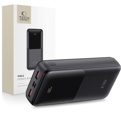 Išorinė baterija Powerbank Tech-Protect PB02 20000mAh 22.5W – juoda Išorinė baterija Powerbank Tech-Protect PB02 20000mAh 22.5W – juoda