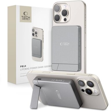 Išorinė baterija Powerbank Tech-Protect PB14 LifeMag MagSafe 5000mAh – pilka