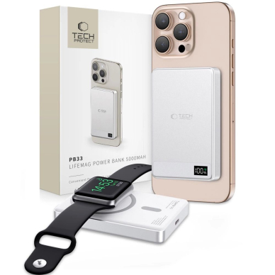 Tech-Protect PB33 LifeMag Powerbank su MagSafe 5000mAh – sidabrinis