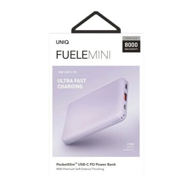 Išorinė baterija Powerbank Uniq Fuele Mini 8000mAh USB-C 18W PD greitas įkrovimas – levandų spalvos 8 Išorinė baterija Powerbank Uniq Fuele Mini 8000mAh USB-C 18W PD greitas įkrovimas – levandų spalvos 8