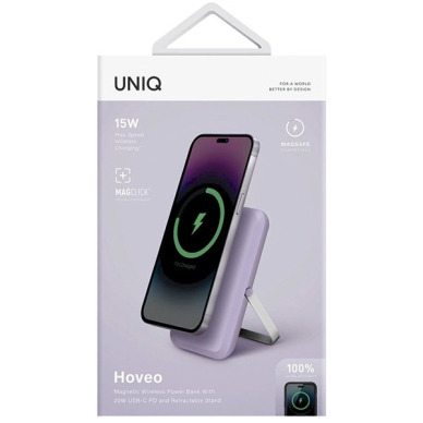 Uniq Hoveo Powerbank magnetinis 5000mAh USB-C 20W PD – violetinis 6