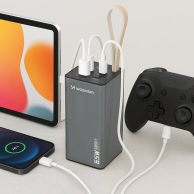 Išorinė baterija Powerbank Wozinsky K65+ 65W 30000mAh 2x USB-C / 1x USB-A – pilka 5 Išorinė baterija Powerbank Wozinsky K65+ 65W 30000mAh 2x USB-C / 1x USB-A – pilka 5