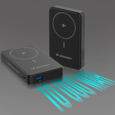 Išorinė baterija Powerbank Wozinsky WLWP-10KA0Y3S 22.5W PD Qi2 10000mAh su stovu, 1x USB-A / 1x USB-C – juoda 25 Išorinė baterija Powerbank Wozinsky WLWP-10KA0Y3S 22.5W PD Qi2 10000mAh su stovu, 1x USB-A / 1x USB-C – juoda 25