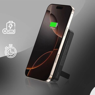 Išorinė baterija Powerbank Wozinsky WLWP-10KA0Y3S 22.5W PD Qi2 10000mAh su stovu, 1x USB-A / 1x USB-C – juoda 27