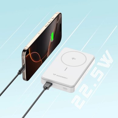 Išorinė baterija Powerbank Wozinsky WLWP-10KA0Y3WS 22.5W PD Qi2 10000mAh su stovu, 1x USB-A / 1x USB-C – balta 22