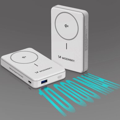Išorinė baterija Powerbank Wozinsky WLWP-10KA0Y3WS 22.5W PD Qi2 10000mAh su stovu, 1x USB-A / 1x USB-C – balta 25