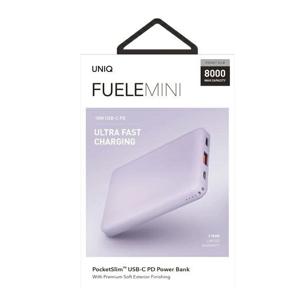 Išorinė baterija Powerbank Uniq Fuele Mini 8000mAh USB-C 18W PD greitas įkrovimas – levandų spalvos 8 Išorinė baterija Powerbank Uniq Fuele Mini 8000mAh USB-C 18W PD greitas įkrovimas – levandų spalvos 8