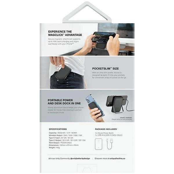 Uniq Hoveo Powerbank magnetinis 5000mAh USB-C 20W PD – rožinis 7
